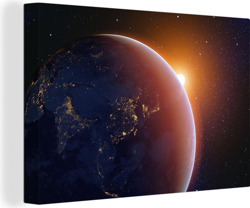 OneMillionCanvasses - Leinwandbilder - 140x90 cm, Sonnenaufgang über der Erde, Wandbilder Kunstdruck Wanddekoration - Foto auf Leinwand - Gemäl...