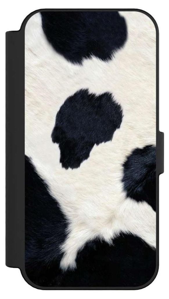 NIVOCASE Klapphülle für Apple iPhone 16 Handyhülle aus Kunst Leder NIVOflip schwarz Animal-Look Animalprint Kuhfell