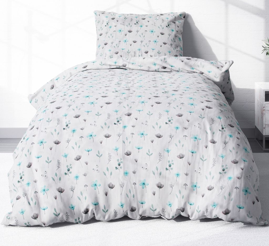 2-teilige Renforcé Bettwäsche 135x200cm und 80x80cm - Blumenmuster, Geblümt - 100% Baumwolle, Bettgarnitur (EW-03)