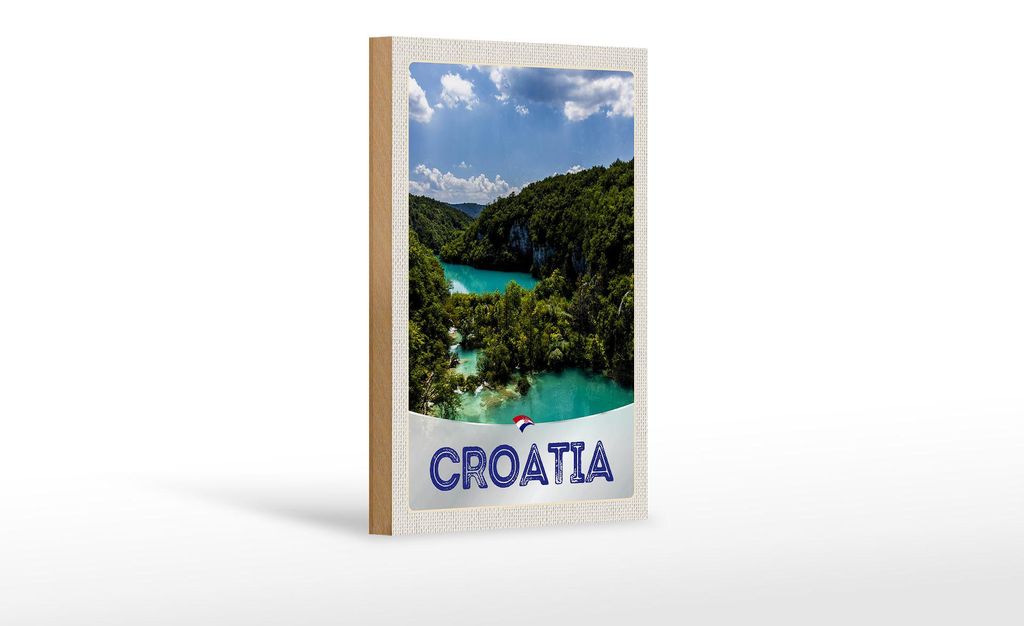 Holzschild Reise 12x18 cm Kroatien Meer Natur Urlaub Berge