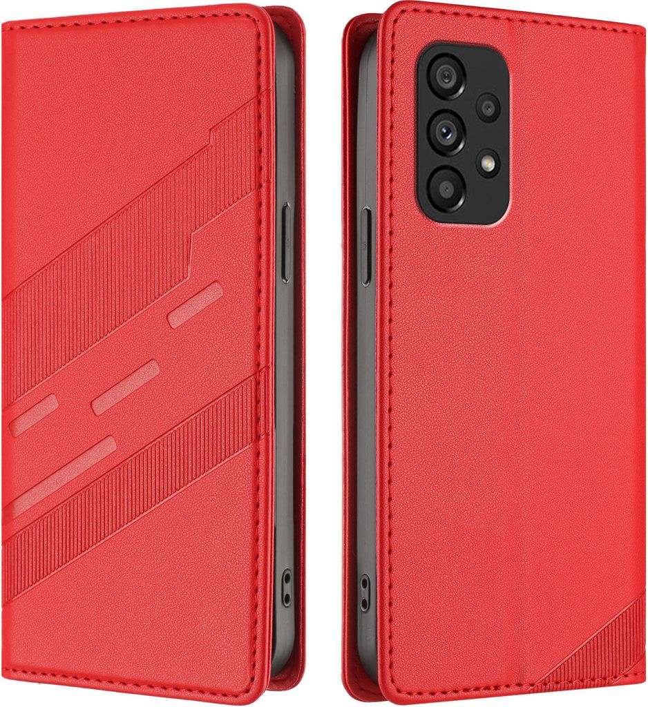 Hülle für Samsung Galaxy A53 5G, Kunstleder Brieftaschen Handyhülle mit Kartenfach und Standfunktion Rot