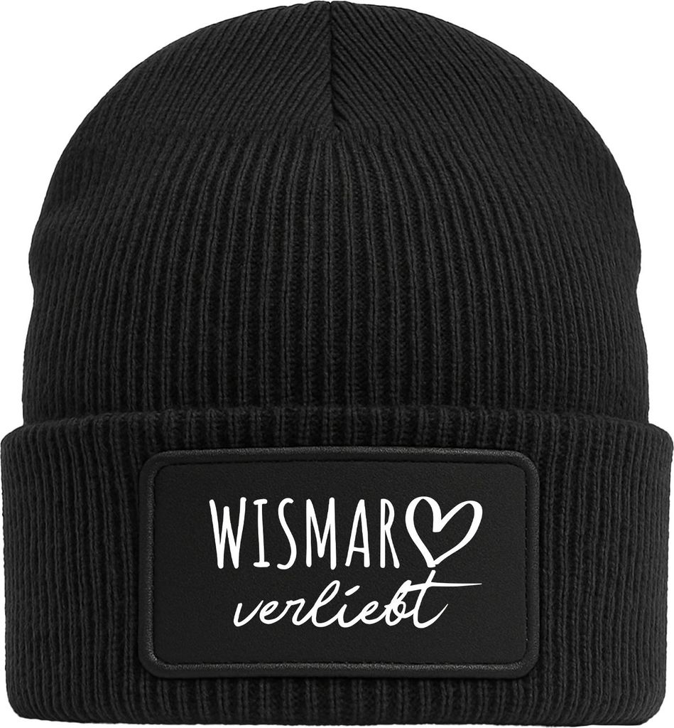 Huuraa Beanie Wismar verliebt Black doppellagige Polyacryl Mütze mit Patch Geschenkidee
