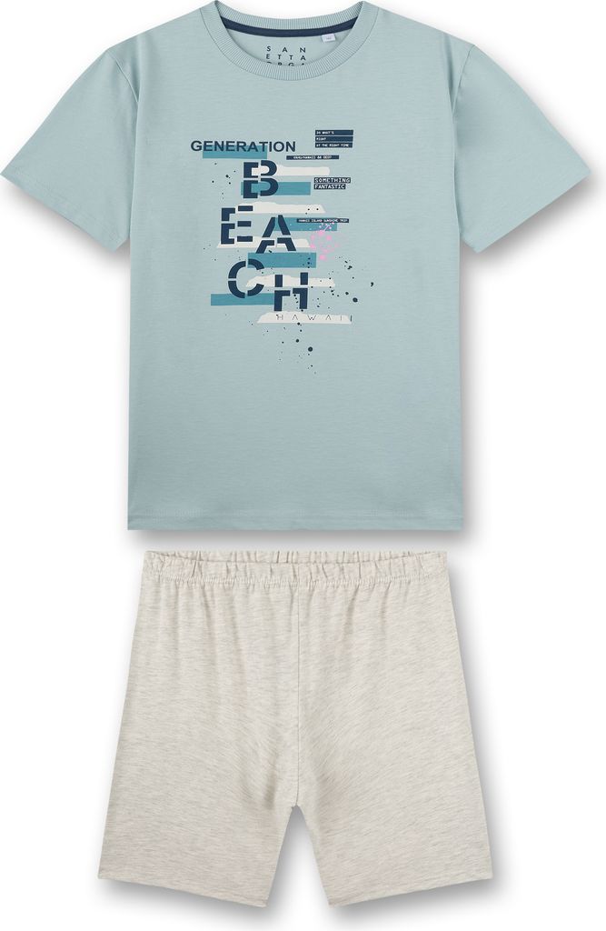 Sanetta Jungen Schlafanzug kurz Bio Baumwolle Hellblau Beach Print