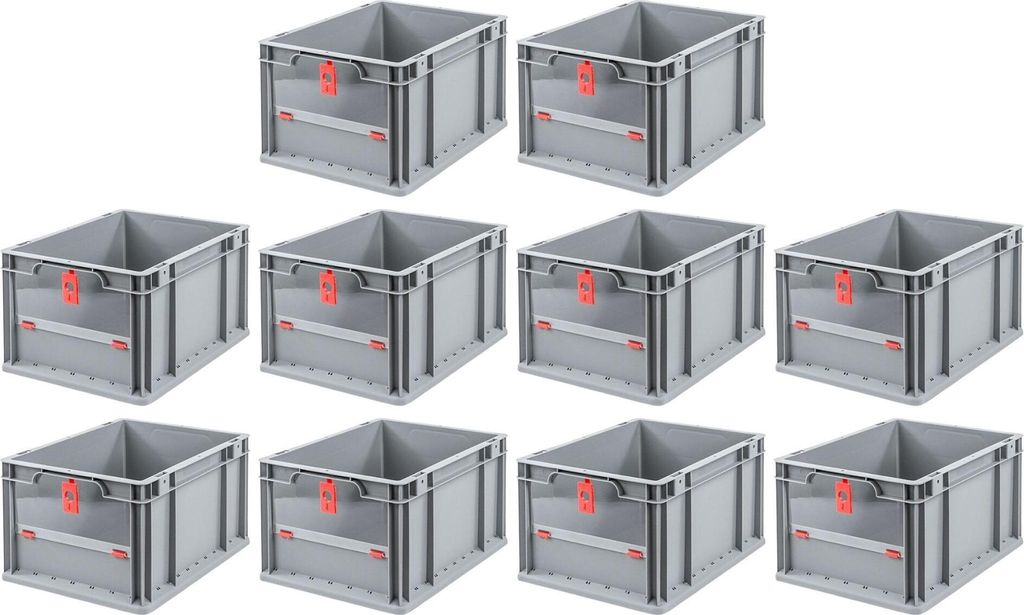 SparSet 10x Eurobox NextGen Insight Cover | HxBxT 22x30x40 | 20 Liter | Niedrig/Rot | Eurobehälter, Transportbox, Transportbehälter, Stapelbehälter