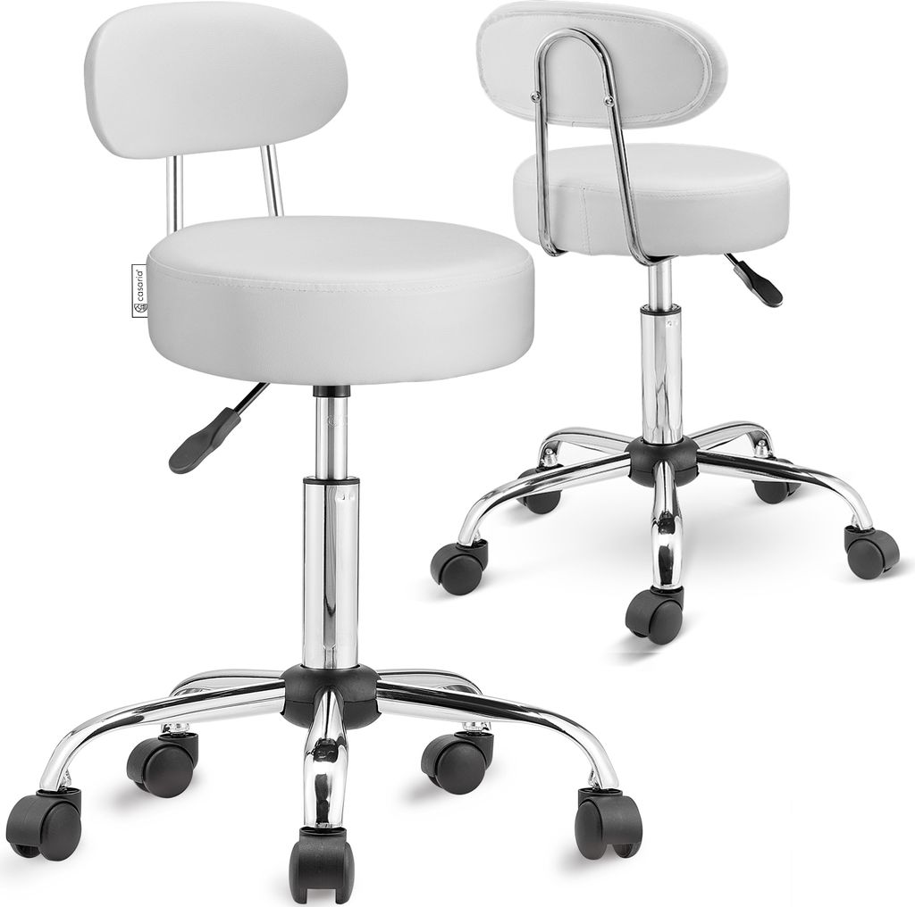 CASARIA Rollhocker mit Lehne Höhenverstellbar 10cm Polsterung 360°C Drehbar 46-60cm Sitzhöhe Küche Bürohocker Drehhocker Arbeitshocker Hocke...