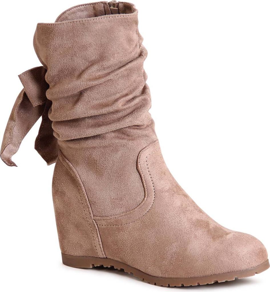 topschuhe24 2909 Damen Keilabsatz Stiefel Velours Waden Boots, Farbe:Hellbraun, Größe:37 EU