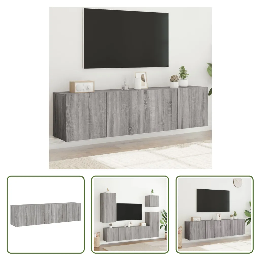 Set 2pz Mobile TV Sospeso Grigio Sonoma 80x30x41 cm | Space Saver