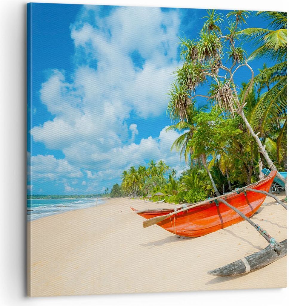 Bild auf Leinwand - Leinwandbild - Golf Ozean Palme Boot - 60x60cm - Wand Bild - Wanddeko - Leinwanddruck - Bilder - Kunstdruck - Wanddekoration - ...