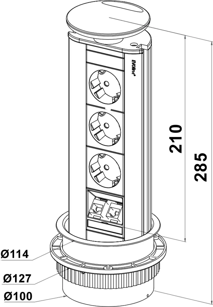 Evoline Port Triple argent en aluminium avec couvercle basculant design