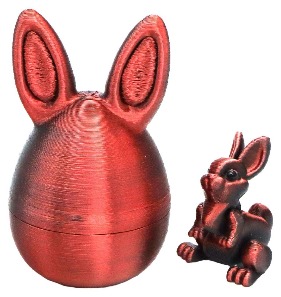 Ostereier-Ornament mit Hasenohren und beweglichem Hasen im Inneren – 3D-gedruckte Hasenfigur mit beweglichen Gelenken – Fidget-Spielzeug für O...