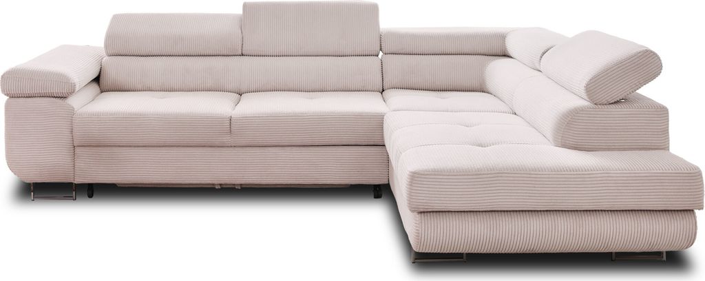 Best Möbel Zaria, Ecksofa rechts, mit Schlaffunktion und Bettkasten sowie verstellbaren Kopfstützen, 5-Sitzer, aus Cord , Beige