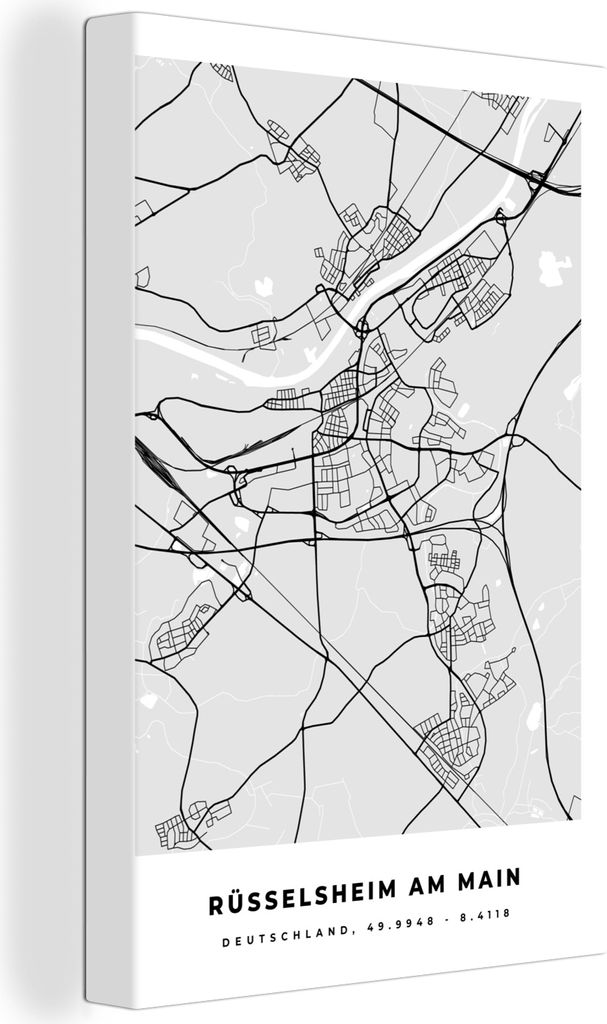 OneMillionCanvasses - Leinwandbilder - 90x140 cm, Deutschland - Rüsselsheim Am Main - Karte - Stadtplan - Wegbeschreibung, Wandbilder Kunstdruck...