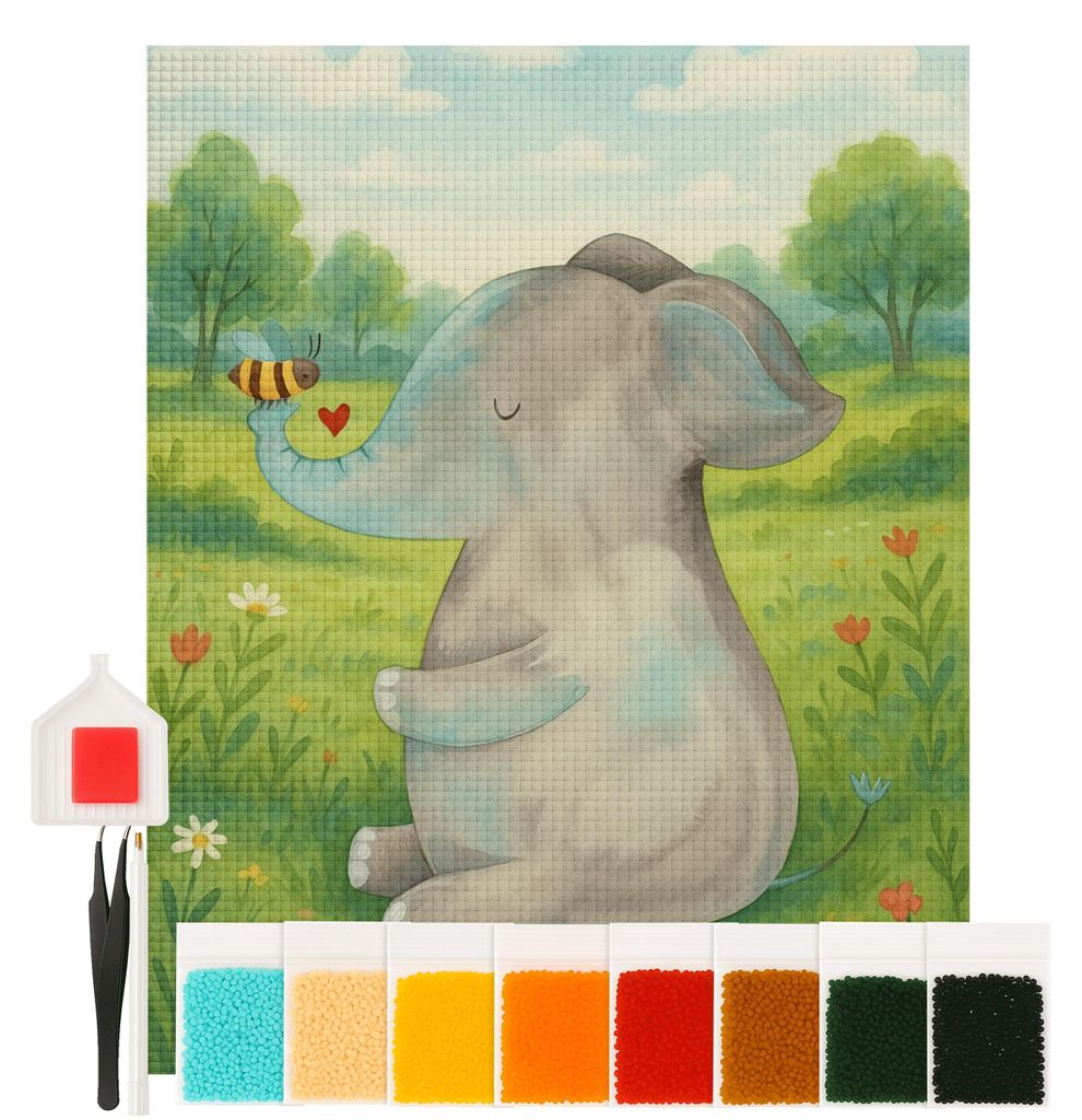 Mr. & Mrs. Panda Diamond Painting Elefant Biene Design 40 x 50 cm Mit Rahmen - Weiß - Geschenk, diamant set, bilder, Hochzeitsgeschenk, diy, Liebe...