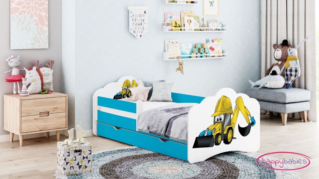 Happy Babies Kinderbett - Mit Matratze & Schublade und Rausfallschutz, 80x160, Mädchen Kinderbetten & Jugendbett Jungen Kids Bed