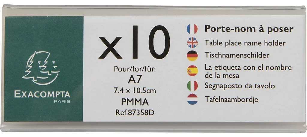 Porte-nom de Bureau A7 Horizontal Cristal Exacompta Lot de 10 Pièces