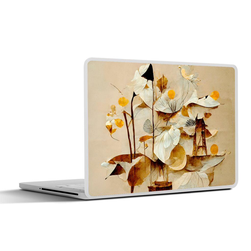 MuchoWow Laptop Aufkleber Sticker Cover Blumen - Weiß - Pflanzen - Vintage 25x18 cm - Laptop-Deko