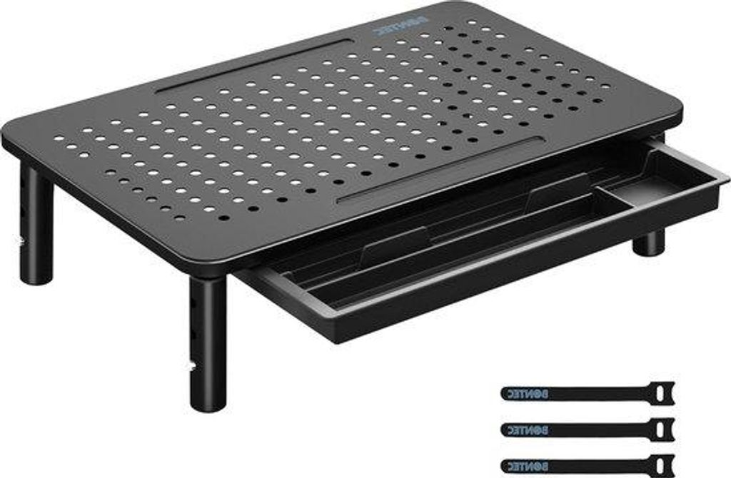Verstelbare Monitorstandaard mit Ladestation - Büro-Organisator für PC-Monitor, Laptop, Computer, Drucker - bis 20KG