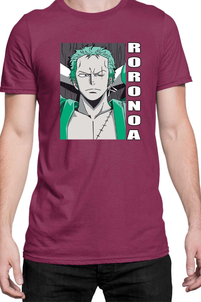 Herren T-Shirt Japan Manga Anime Comics Animation One Manga Piece Anime Zoro Sword Master, Man 2XL / Burgundy