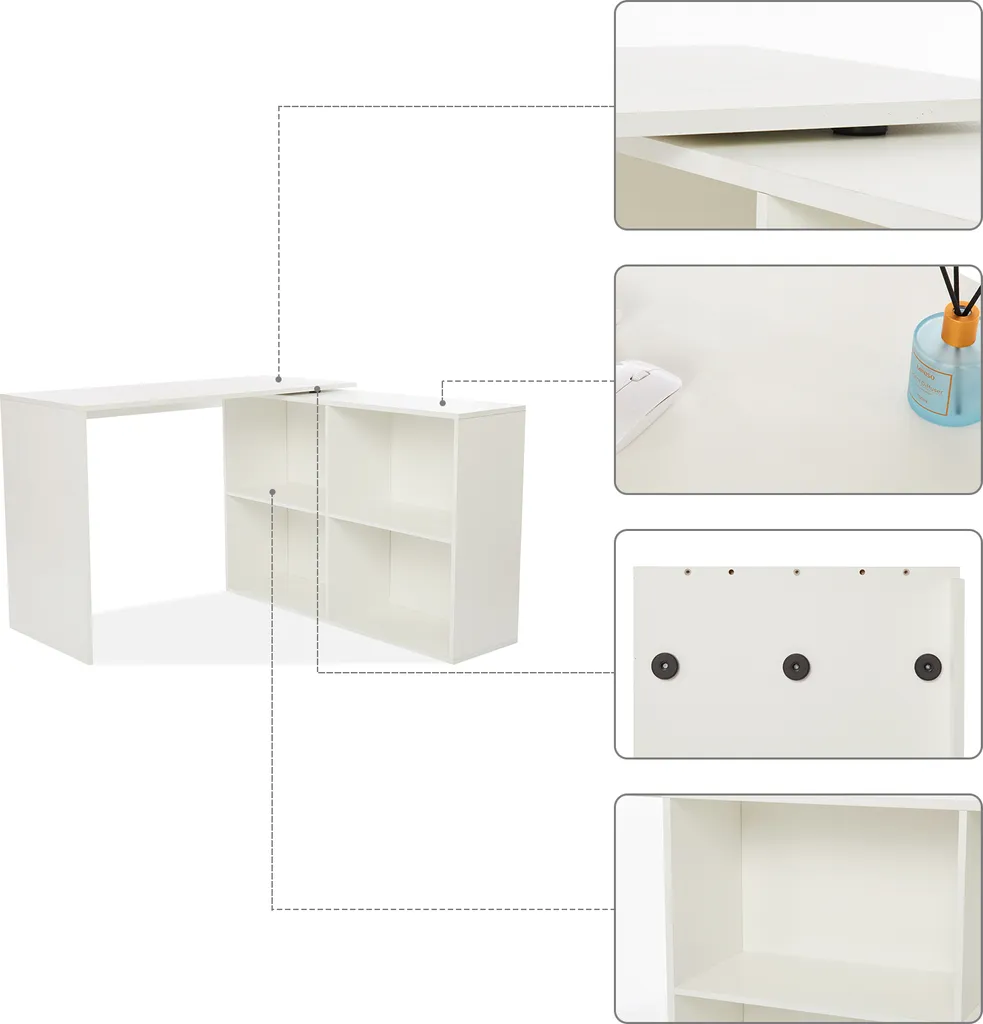 Bureau d'ordinateur en L Table de Travail avec 4 Tablettes Latérales - 6