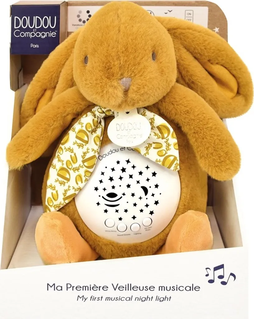 Doudou Boîte de Jeu Lapin Jaune Moutarde avec Projection Lumineuse - 3