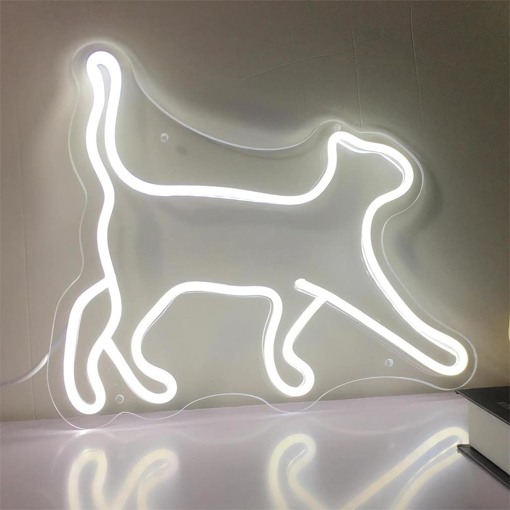 NEON LED Licht, dekorative Wand-Leuchte, Katze laufend, weißes Licht, ca. 40 x 37,5 x 2 cm