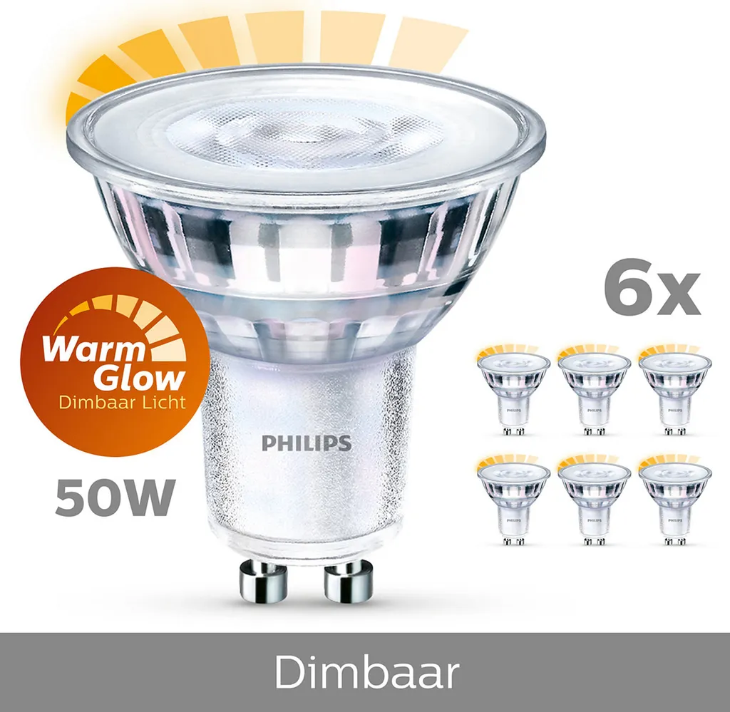 Pack de 6 Ampoules LED GU10 50W WarmGlow à Intensité Variable