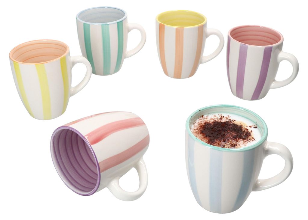 Beach Pastello Stripes 6er Set Kaffeebecher Tassen pastell Streifen Steingut