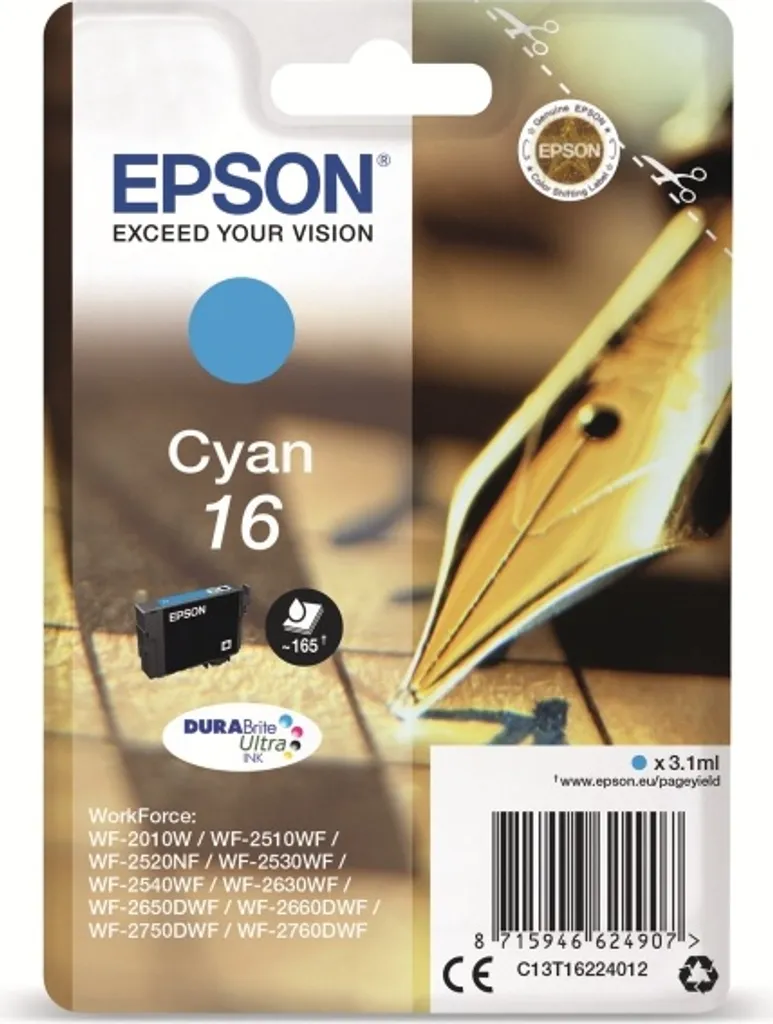Cartuccia Epson 16 Ciano Originale C13T16224012 per WorkForce WF