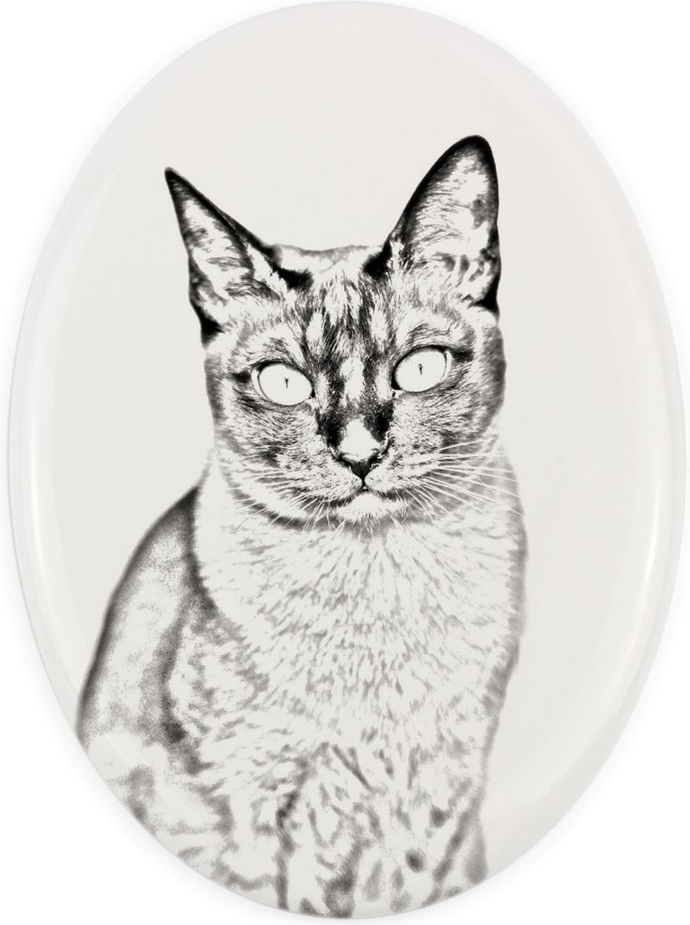 Tonkinese Katze - Gedenktafel mit einem Foto einer Katze, Grabplatte mit Druck, personalisierte ovale Platte der Marke Art-Dog