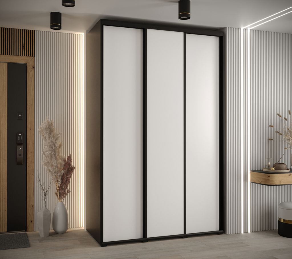 Kleiderschrank YVONA 1 - 160/60 cm, schwarz/weiß/schwarz