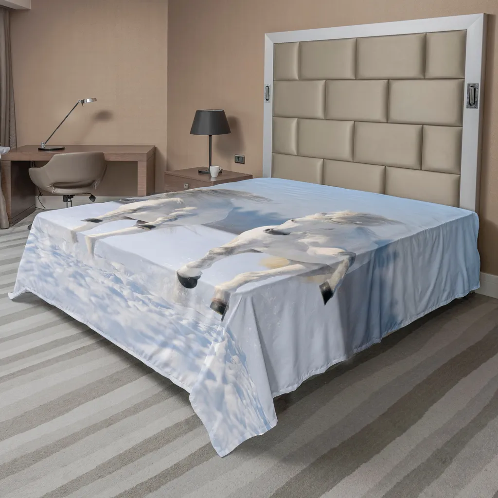 Drap de lit ABAKUHAUS Imprimé Chevaux et Forêt Enneigée 260x228 cm