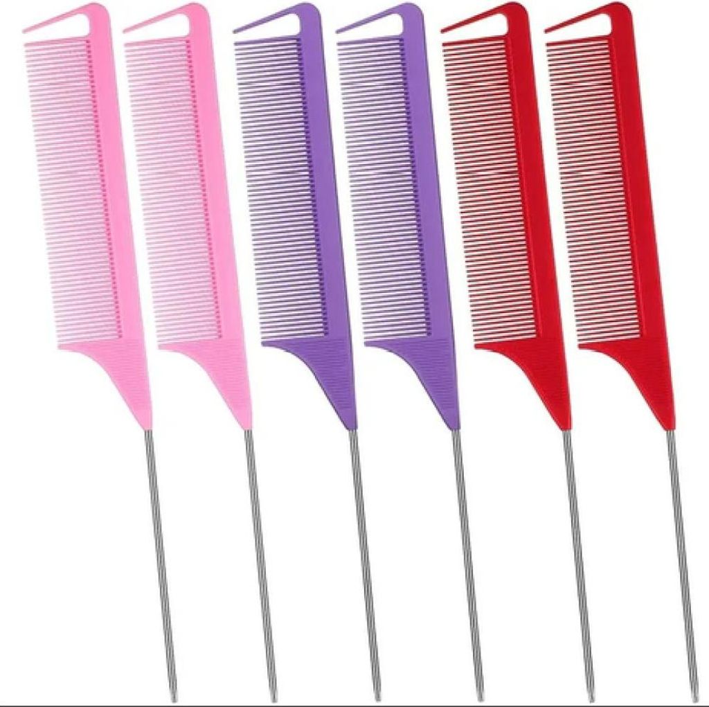 6-teiliges Haarteil-Kamm-Set aus Edelstahl, Stielkamm, Toupierkamm für Haarschnitt und Styling