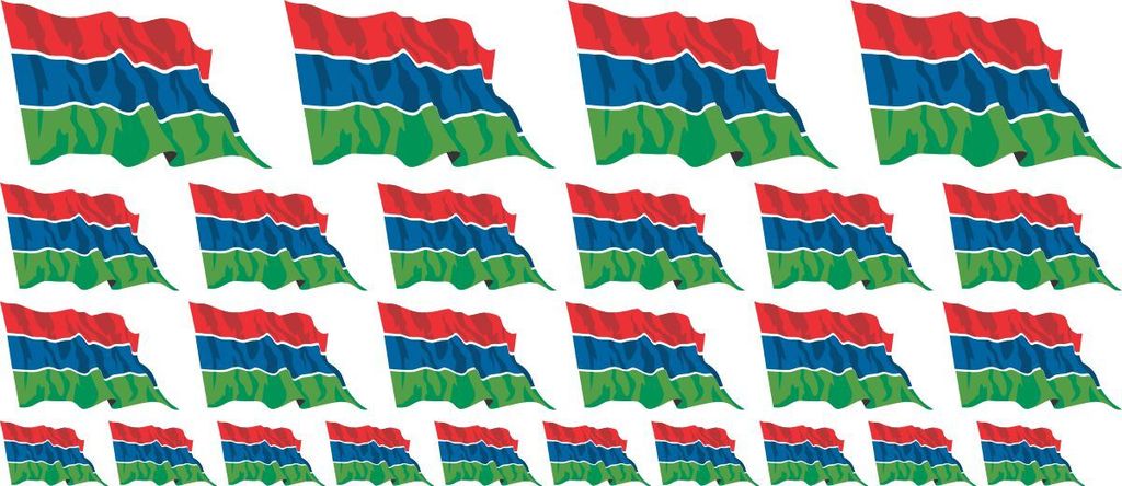 Mini Aufkleber Set - Pack wehend - 4x 51x31mm+ 12x 33x20mm + 10x 20x12mm- selbstklebender Sticker - Fahne - Gambia - Flagge / Banner / Standarte f...