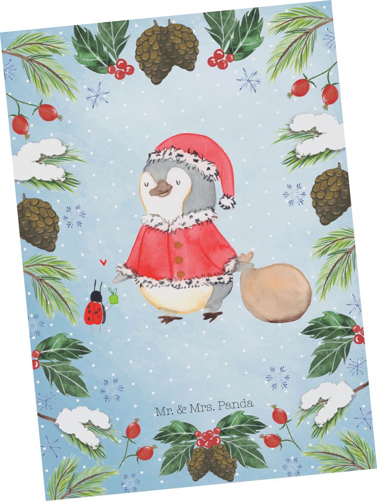 Mr. & Mrs. Panda Postkarte Pinguin Nikolaus - Weiß - Geschenk, Postkarten, Weihnachten, einzelkarte, Grußkarte, Ansichtskarte, Ansichtskarten