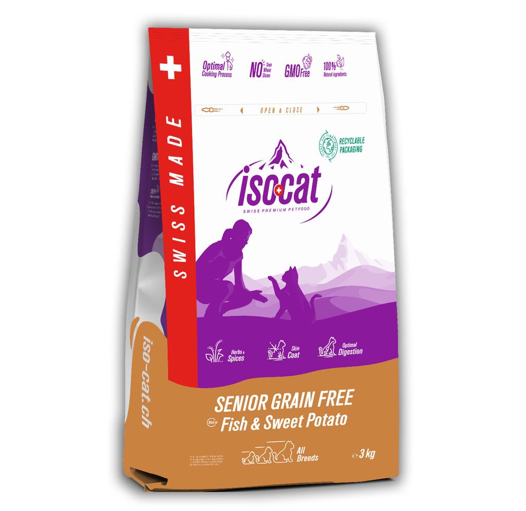 Iso-cat Senior, jede Rasse, Fisch, Kartoffel, 10 kg, Getreidefrei, Ohne Geschmacksstoffe