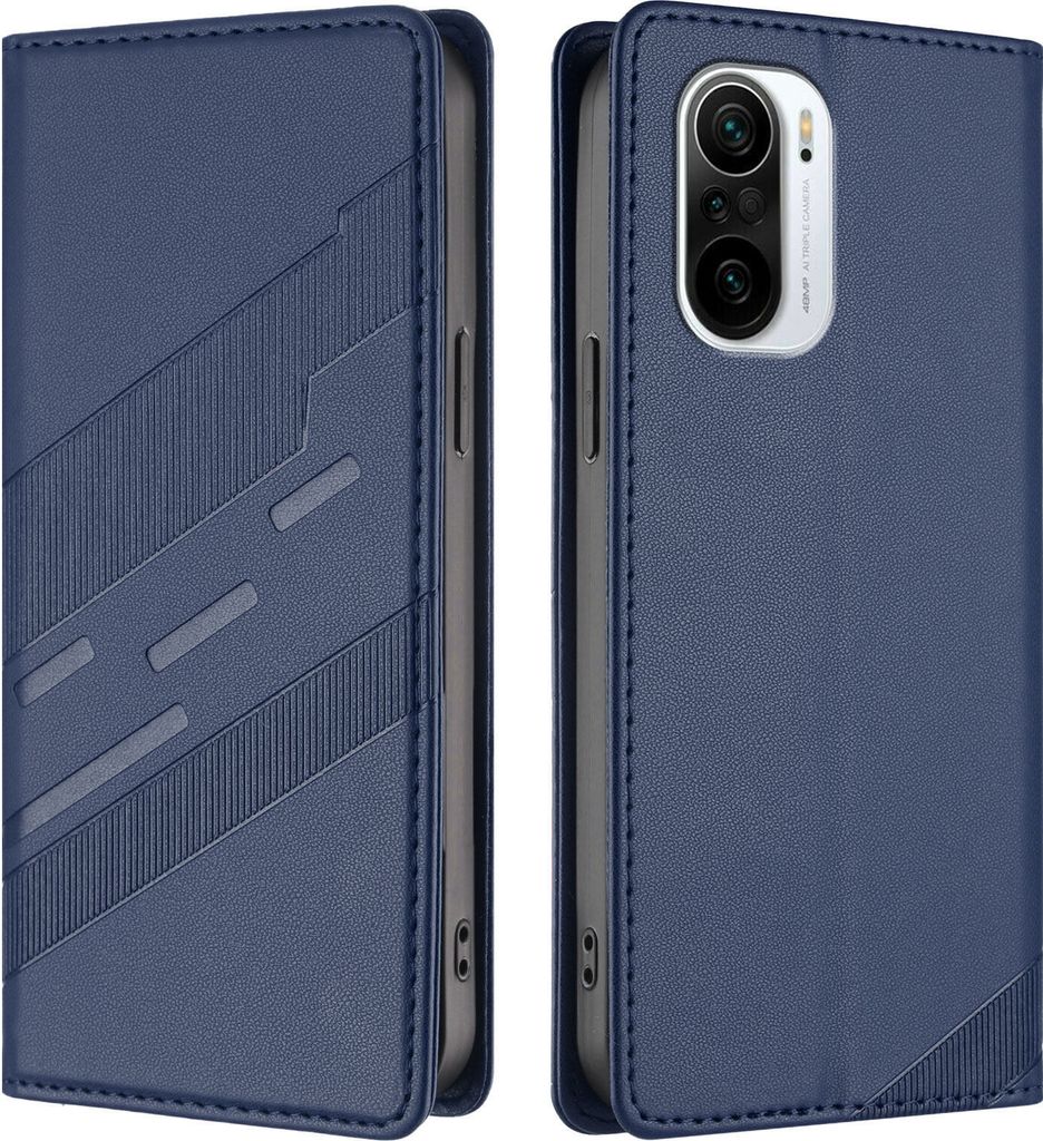 Hülle für Xiaomi Redmi K40 / K40 Pro / Poco F3, Kunstleder Brieftaschen Handyhülle mit Kartenfach und Standfunktion Blau
