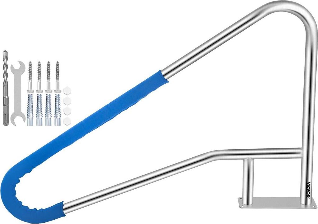 Pool Rail 55x32" Pool Railing 304 Stainless Steel 250LBS Load Capacity Silver Rustproof Pool Handrail Humanized Swimming Pool Handrail with Blue Gr...