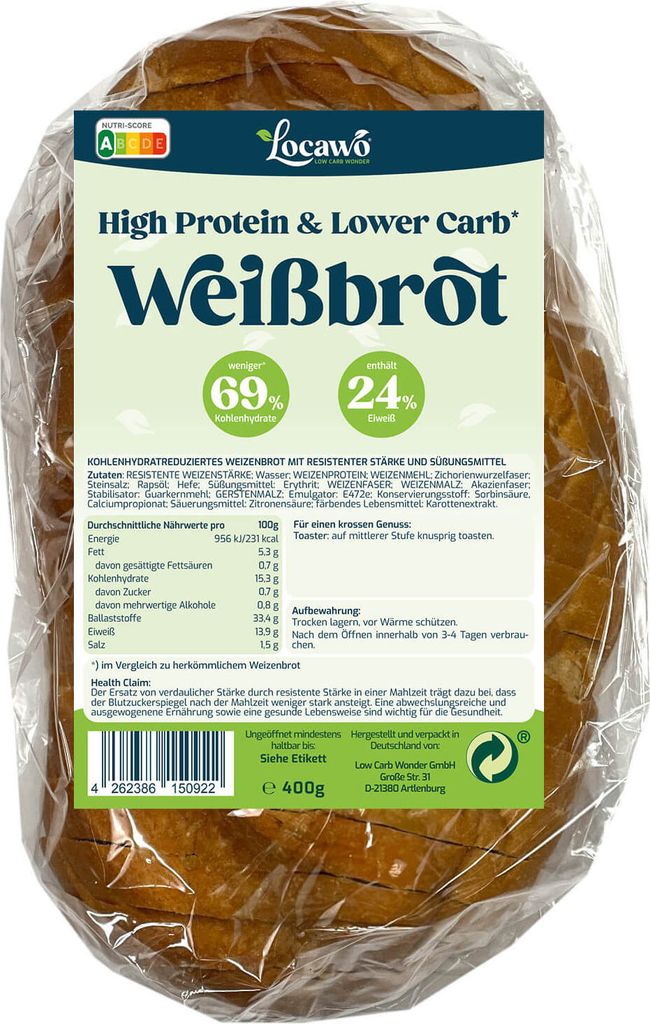 Locawo High Protein Low Carb Weißbrot | Weizenbrot 400g Produktbild 