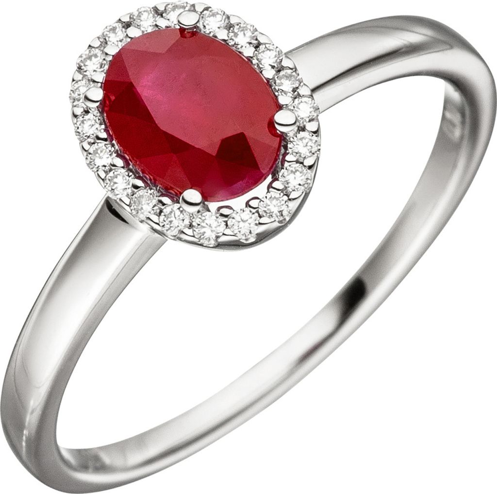 Ring Rubin rot oval & 20 Diamanten Brillanten 585 Gold Weißgold Innenumfang 58mm Ø18.5mm