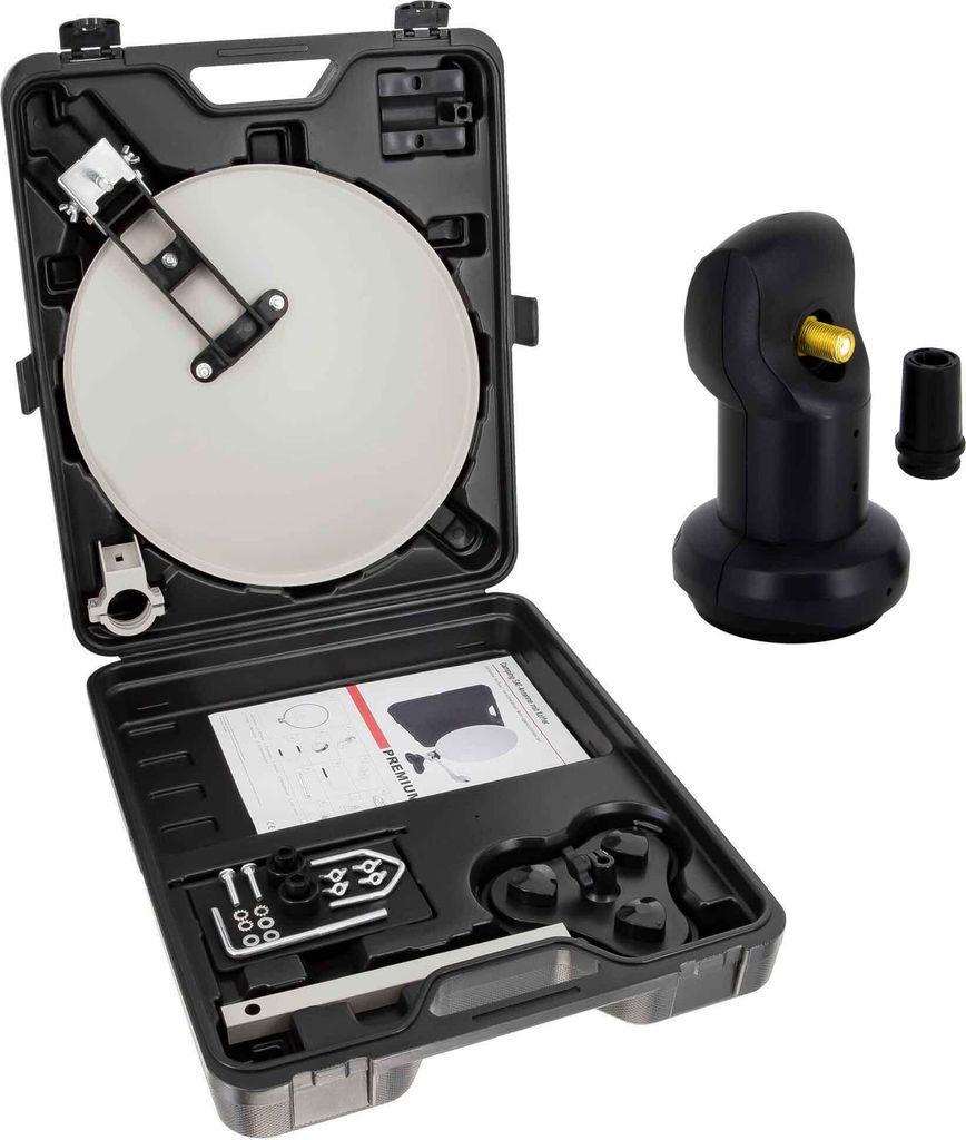 PremiumX Camping SAT Anlage Single LNB Tischhalter Masthalter Saugfuß Koffer