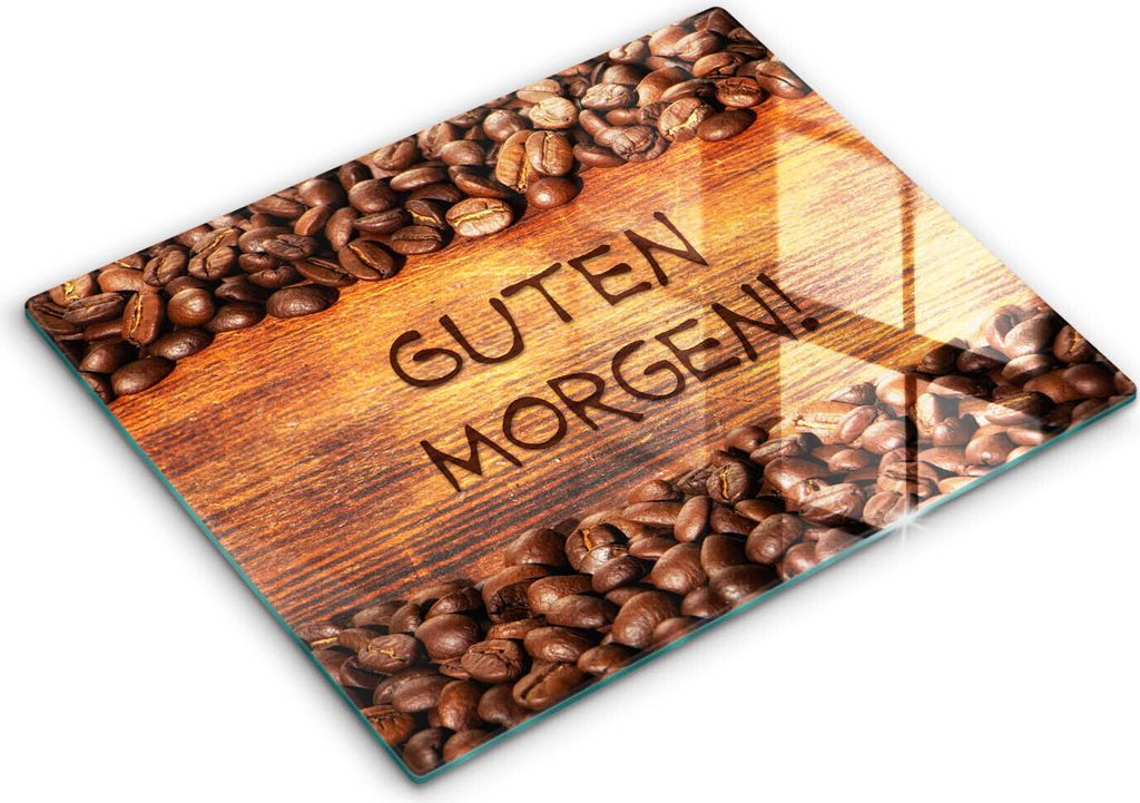 Glasschneideplatte - Herdabdeckplatte - 40x52 cm - Schneidebrett - Spritzschutz - Kaffeebebohne, Guten Morgen!