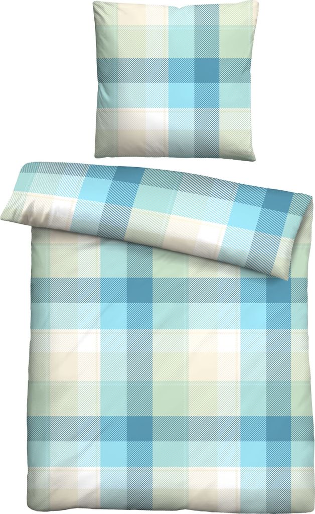 Traumhaft schlafen - Castell - Markenbettwäsche Mikrofaser Bettwäsche 0561121 KARO color: aqua, size: 1x 155x220 cm + 1x 80x80 cm