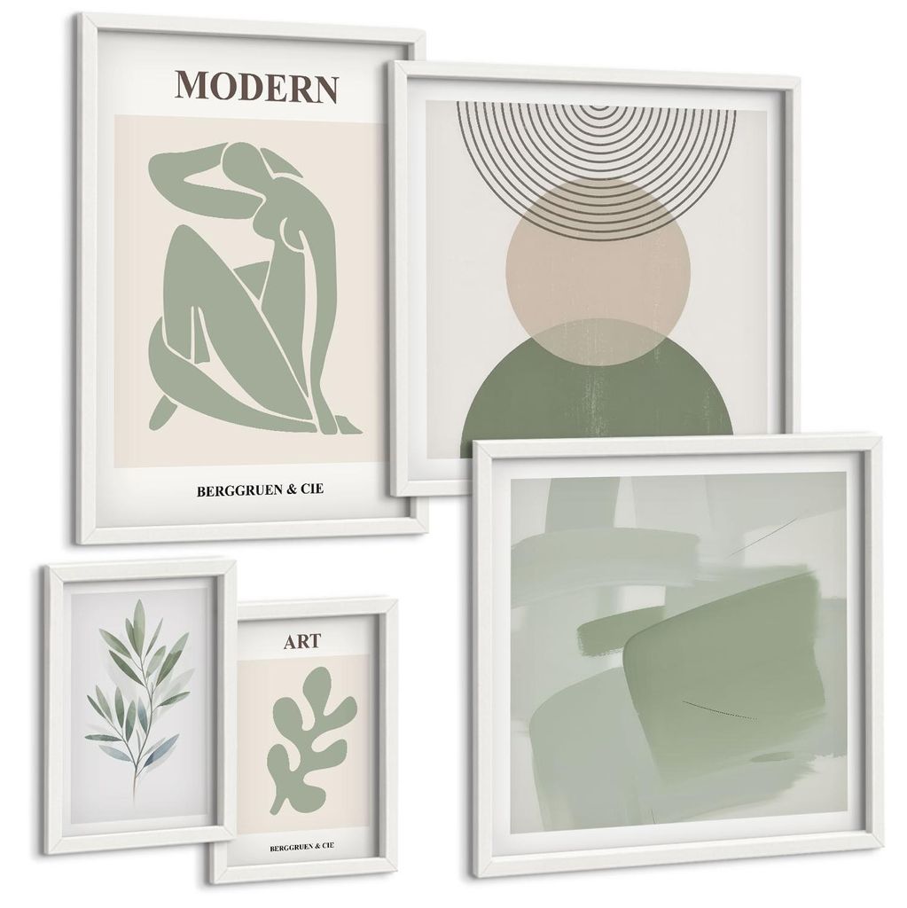 Bilder Set 5-teilig im weißen Rahmen – Wandbilder 5 Stück – gerahmte Poster für Wohnzimmer, Schlafzimmer und Flur – 50x50 cm - 40x60 cm ...
