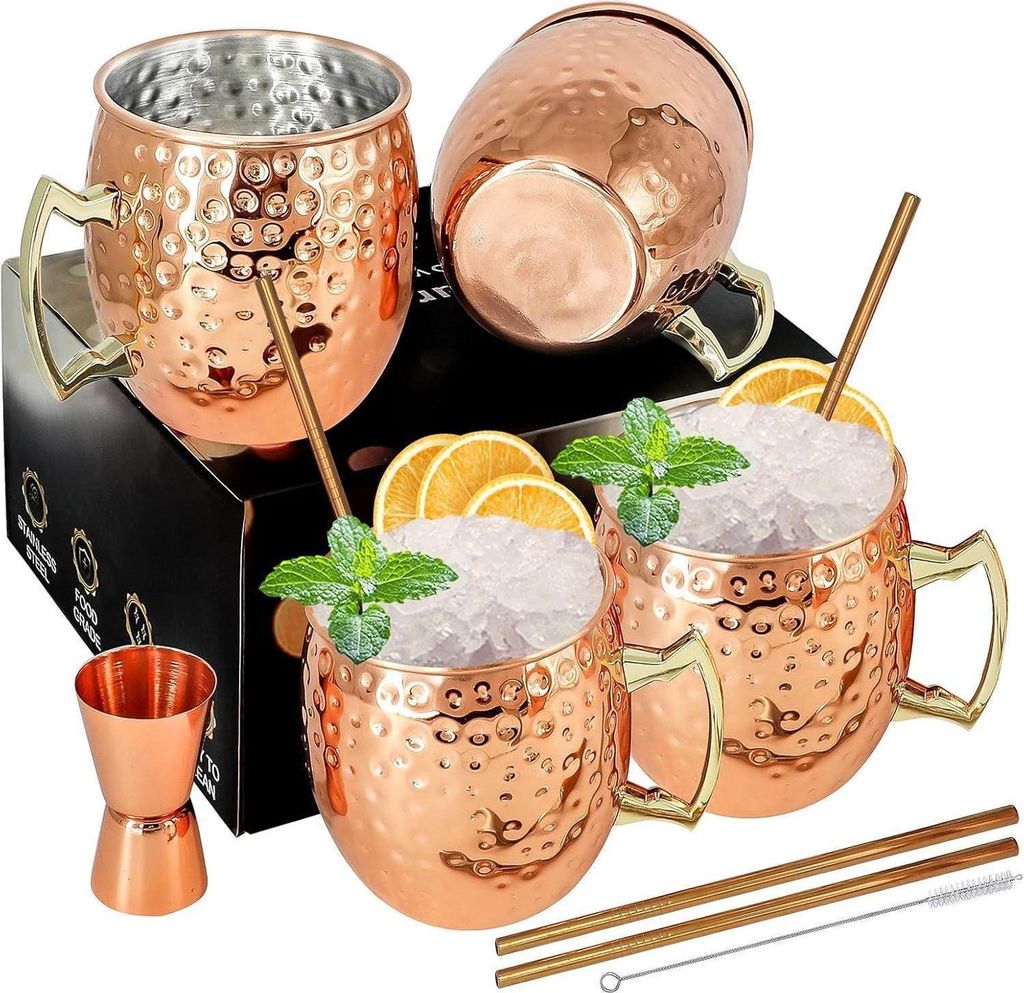 Boccale di rame Moscow Mule set premium 4 pezzi 54cl Immagine del prodotto 