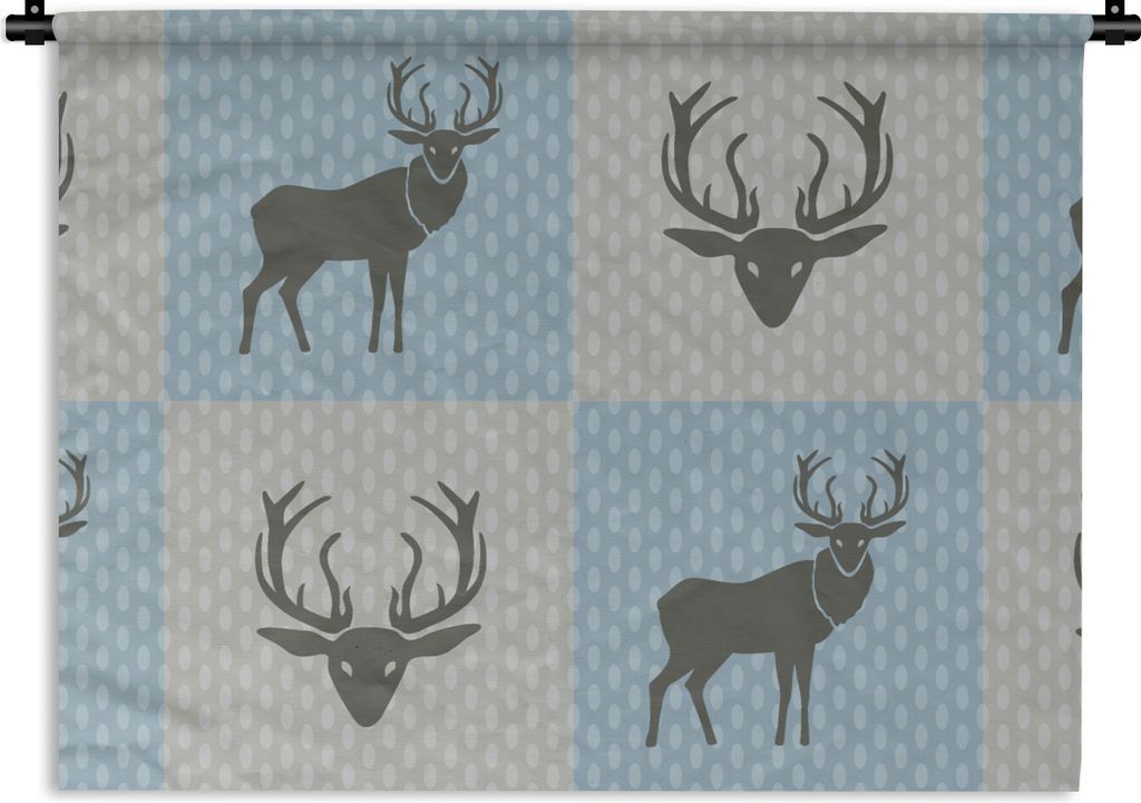 MuchoWow Wandteppich Wandbehang Hirsche - Punkte - Blau 90x67.5 cm Tapisserie Dekoration Wandtuch - Fototeppich - Wand-Skulpturen