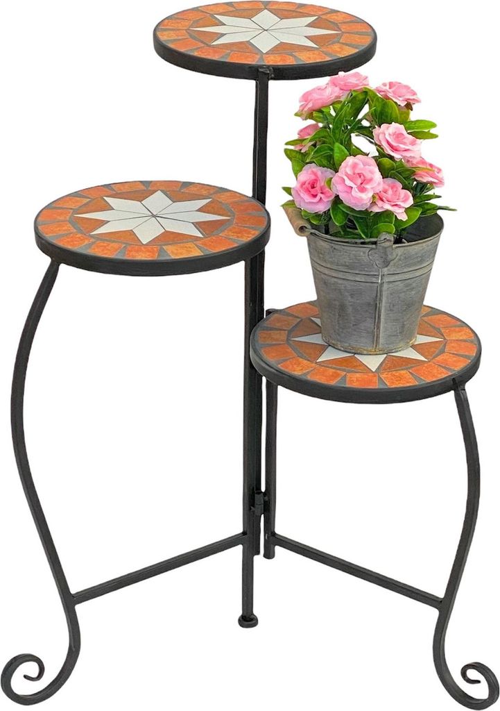 DanDiBo Blumentreppe Mosaik Rund 55 cm Blumenregal 12020 Beistelltisch Pflanzenständer Mosaiktisch Blumenbank