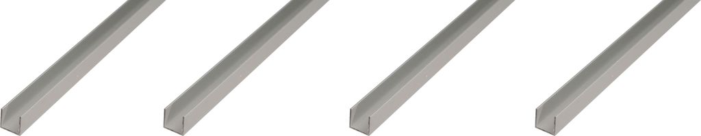 Alberts 4 x U-Profil, Aluminium, 12 x 8,6 x 12 x 1,3 mm, Länge 1 m, silberfarbig eloxiert