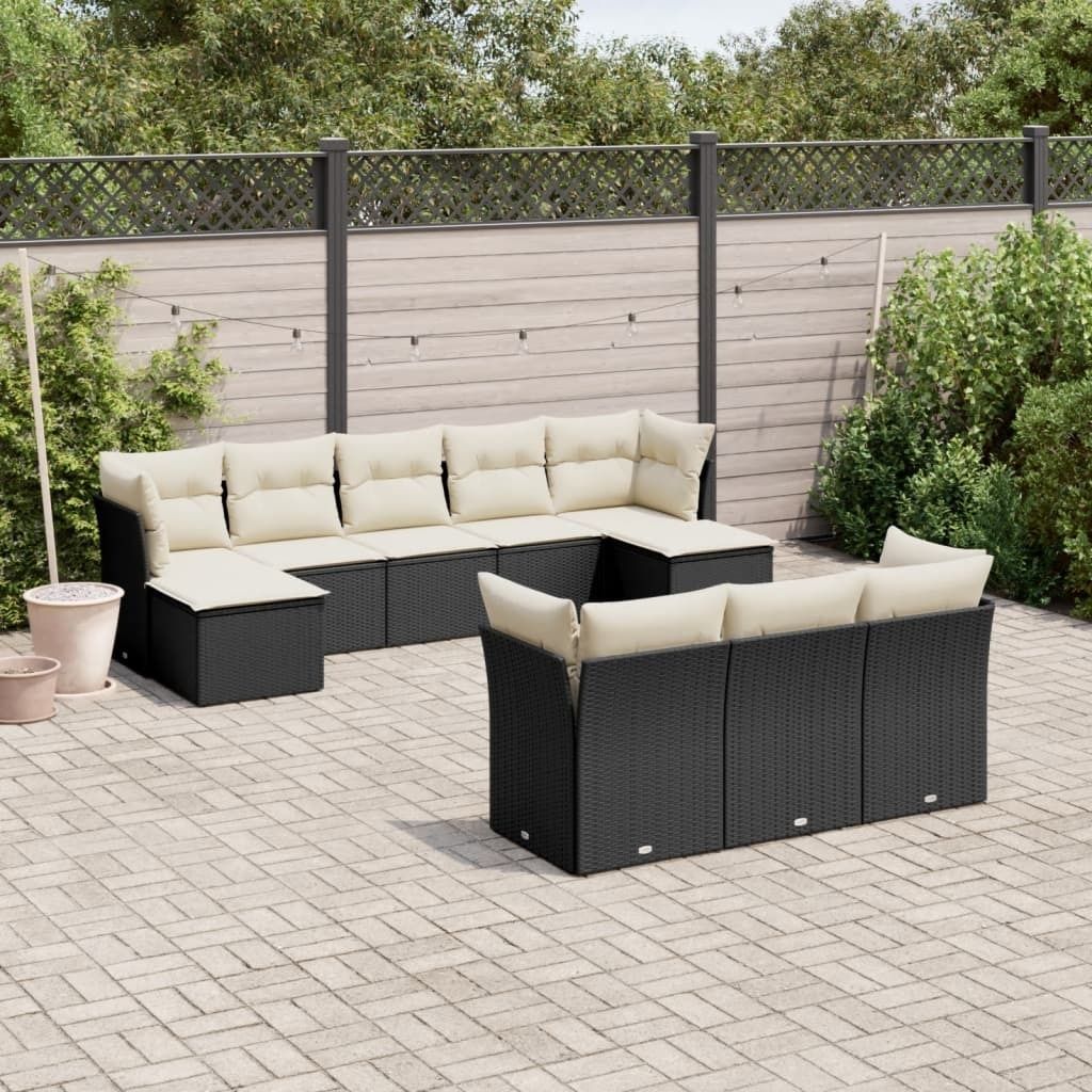 Design 10-tlg. Garten-Sofagarnitur mit Kissen Schwarz Poly Rattan, Gartenmöbel-Sets 2024 Neu