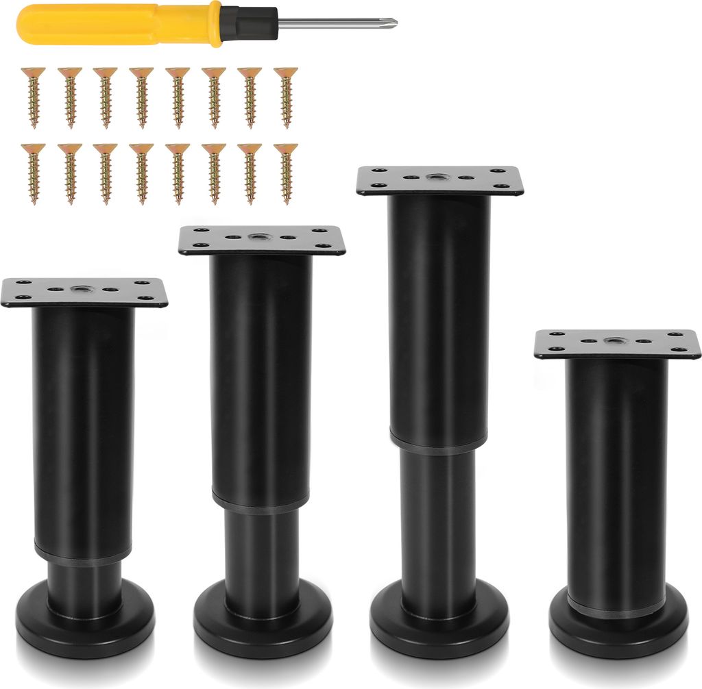 Hengda 4er Set Möbelfüße Tischbeine Sockelfuß Tischfuß Möbel Schwarz,Höhenverstellbar 120-180 mm