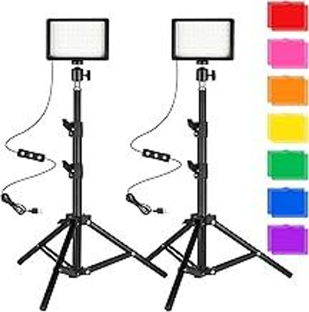 LED Fotolicht Video Licht 2-Pack, Dimmbare 5600K USB LED-Videoleuchte Dauerlicht die Fotografie mit Stativ und Farbfiltern für Fotostudios, YouTub...